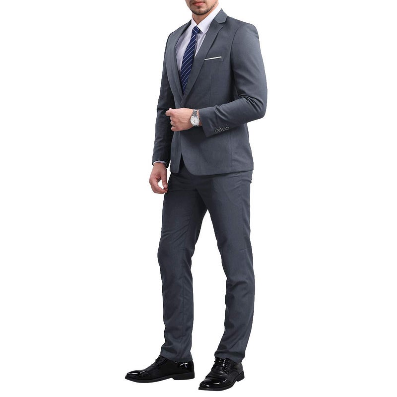 YFFUSHI Slim Fit 2 Piece Suit For Men One Button Casual/Formal/Wedding Tuxedo,Grey,Medium - Image 3
